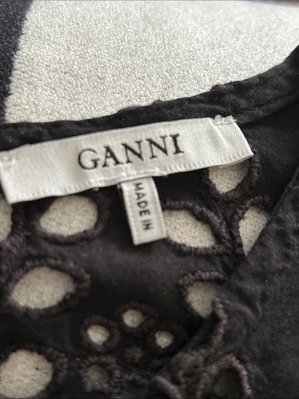 GANNI Emile Viscose Lace Top | Black Floral Eyelet Blouse | IT 42 Small-Medium - Picture 13 of 16
